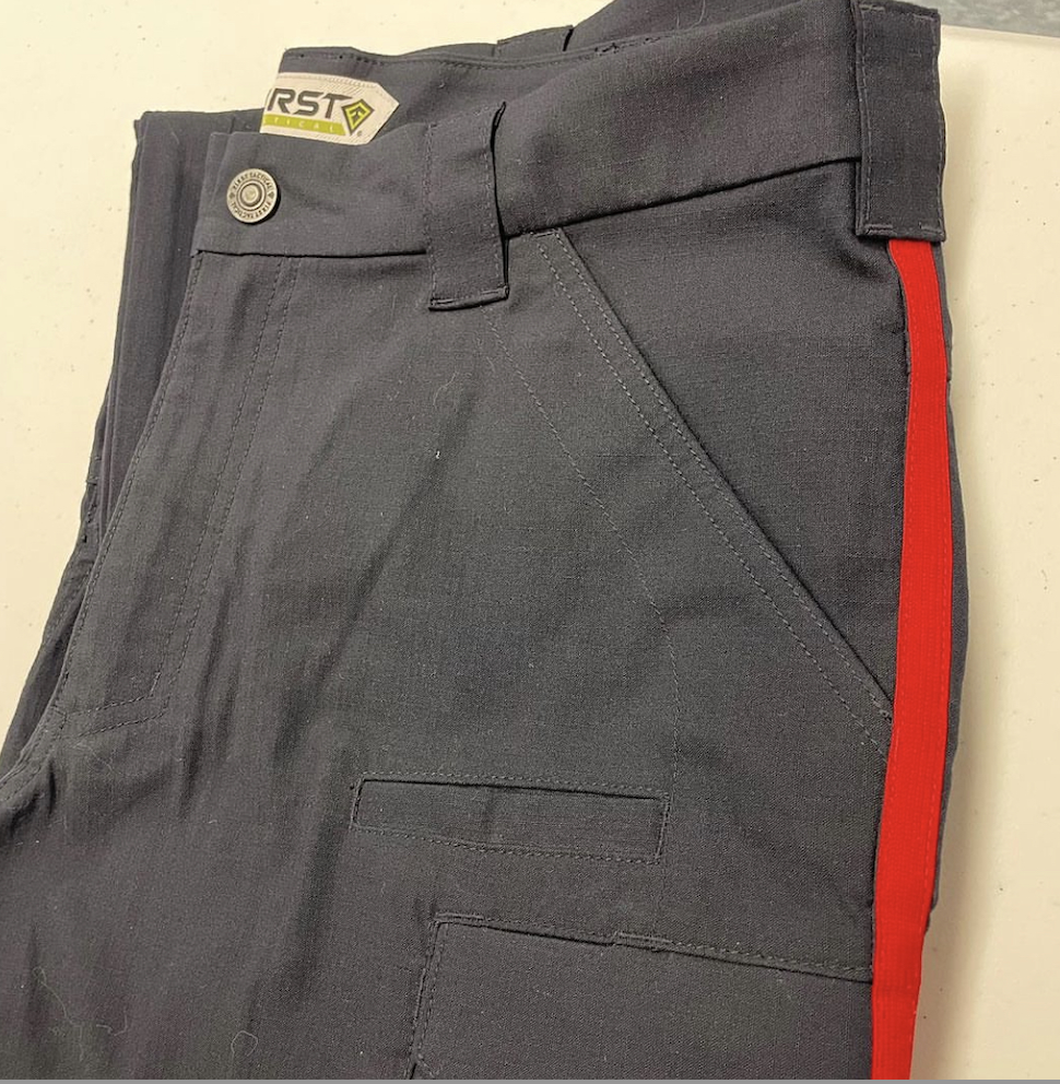 First Tactical Men s V2 Pant Midnight Navy with Police Red Stripe